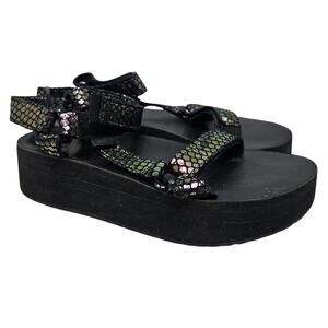 Teva 8 Flatform Iridescent Black Snakeskin Leather Sandal Goth Whismygoth
